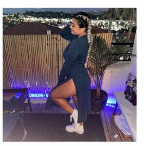 COS Teal Blue Sweater Style Long Sleeve High Side Slit Crewneck Dress size US XS